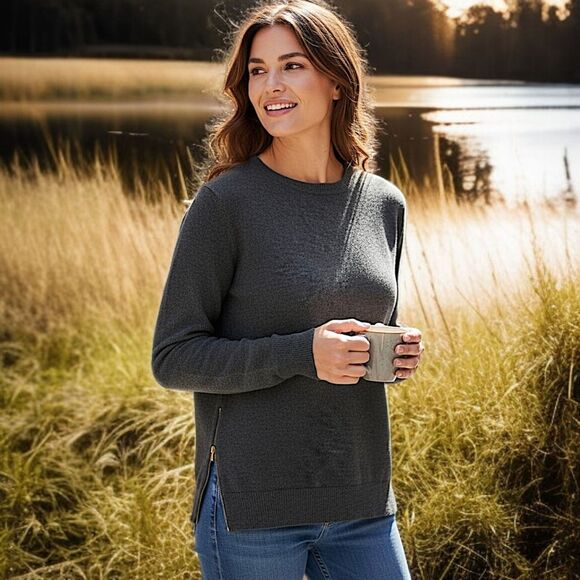 Talbots Merino Wool Sweater S Zipper Details Gray Academia Old Money Luxury - Picture 13 of 16